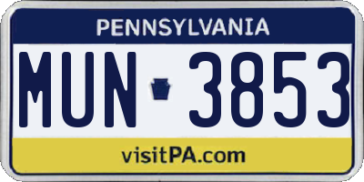 PA license plate MUN3853