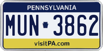 PA license plate MUN3862
