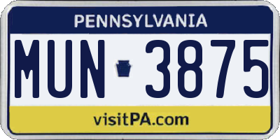 PA license plate MUN3875