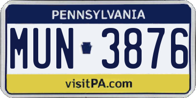 PA license plate MUN3876