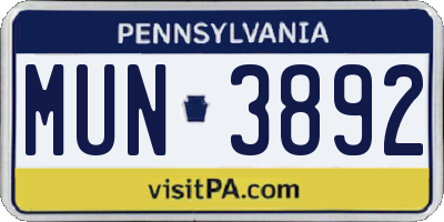 PA license plate MUN3892