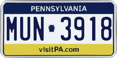 PA license plate MUN3918