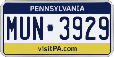 PA license plate MUN3929