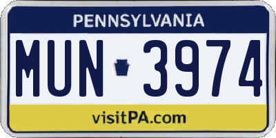 PA license plate MUN3974