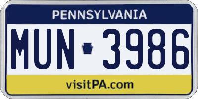 PA license plate MUN3986