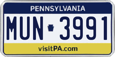 PA license plate MUN3991