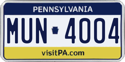 PA license plate MUN4004
