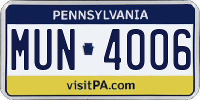 PA license plate MUN4006