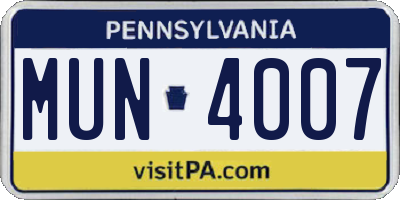 PA license plate MUN4007