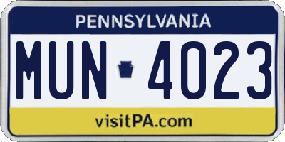 PA license plate MUN4023