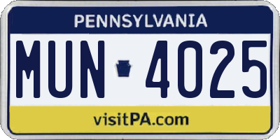 PA license plate MUN4025