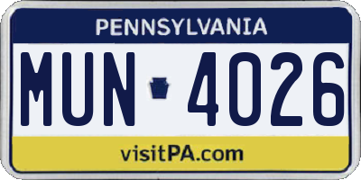 PA license plate MUN4026