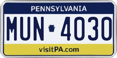 PA license plate MUN4030