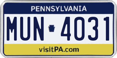 PA license plate MUN4031