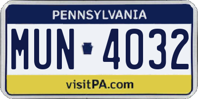 PA license plate MUN4032