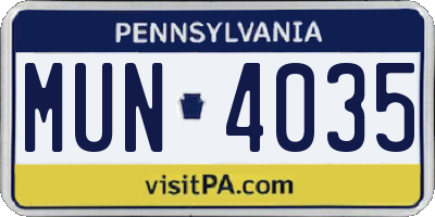 PA license plate MUN4035