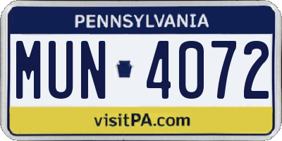 PA license plate MUN4072