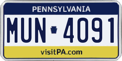PA license plate MUN4091