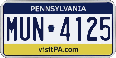 PA license plate MUN4125