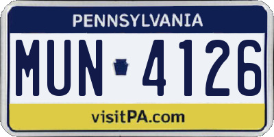 PA license plate MUN4126