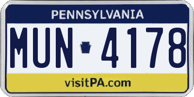 PA license plate MUN4178
