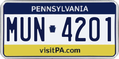 PA license plate MUN4201