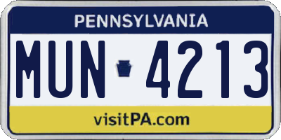 PA license plate MUN4213