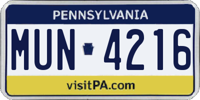 PA license plate MUN4216