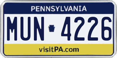 PA license plate MUN4226