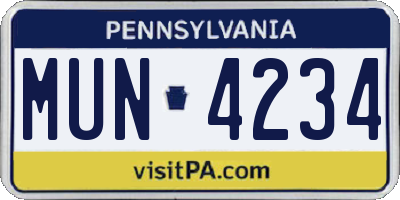 PA license plate MUN4234