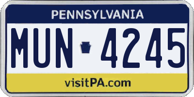 PA license plate MUN4245