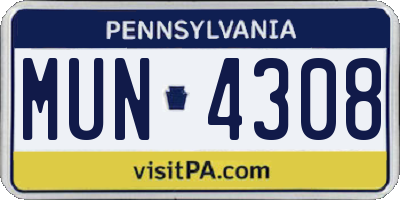 PA license plate MUN4308