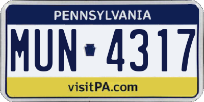 PA license plate MUN4317