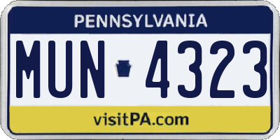 PA license plate MUN4323