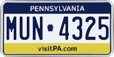 PA license plate MUN4325