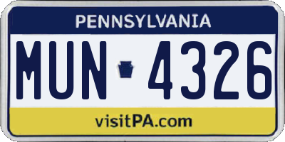 PA license plate MUN4326