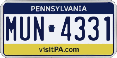 PA license plate MUN4331