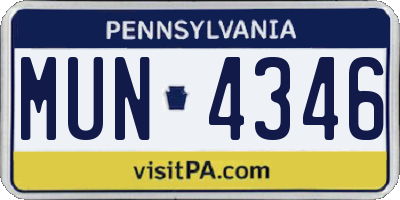 PA license plate MUN4346