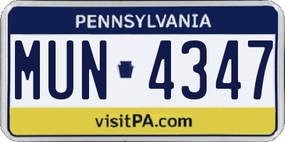 PA license plate MUN4347