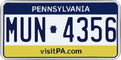 PA license plate MUN4356