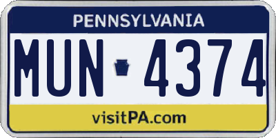 PA license plate MUN4374