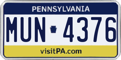PA license plate MUN4376