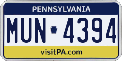PA license plate MUN4394