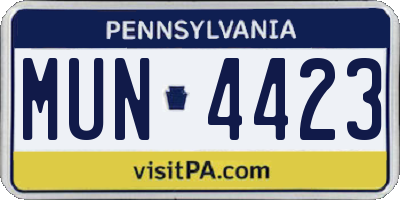 PA license plate MUN4423
