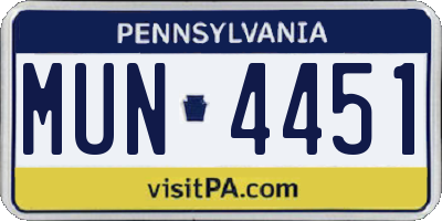 PA license plate MUN4451