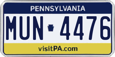 PA license plate MUN4476