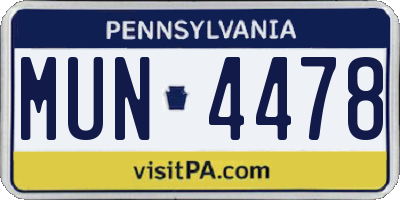 PA license plate MUN4478