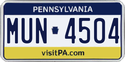 PA license plate MUN4504
