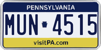 PA license plate MUN4515