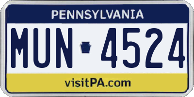 PA license plate MUN4524
